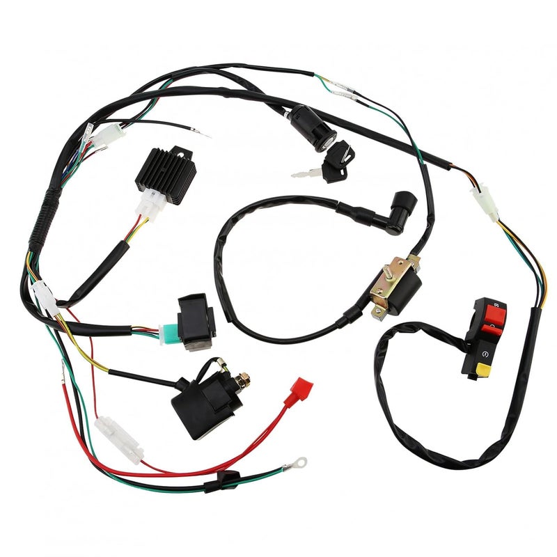 Windance High Performance Start Engine Wiring Harness CDI Relay Rectifier Ignition Coil Starting Key Switch for 50cc 70cc 110cc 125cc 4 Stroke ATV Pit Quad Dirt Bike Go Kart Scooter - Image 1